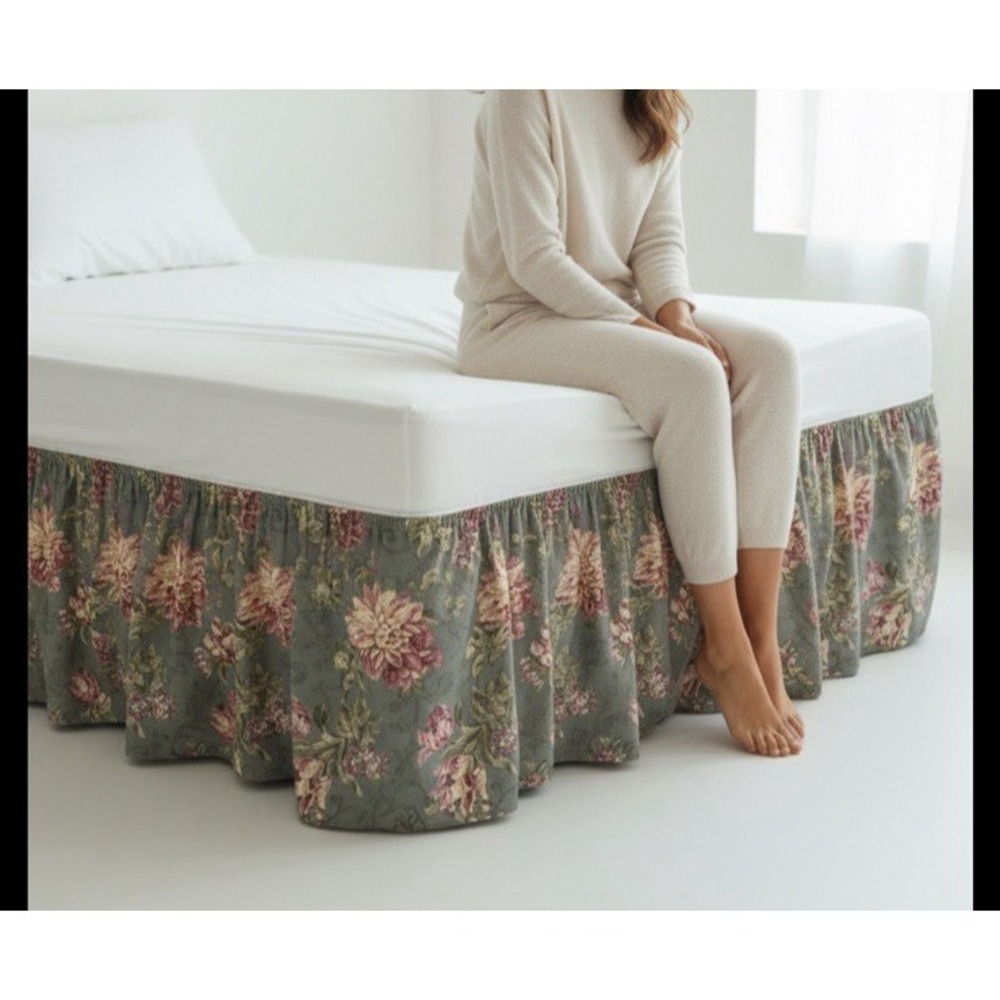NEW JCPENNY Bed Skirt Dust Ruffle Romantic Floral Cottagecore SHABBY CHIC FULL
